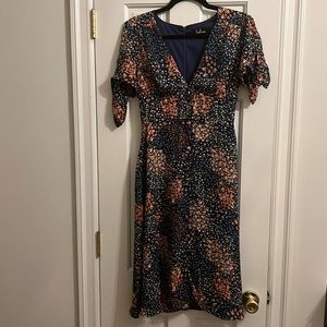 Floral Flowy Midi Dress with Tie Sleeves